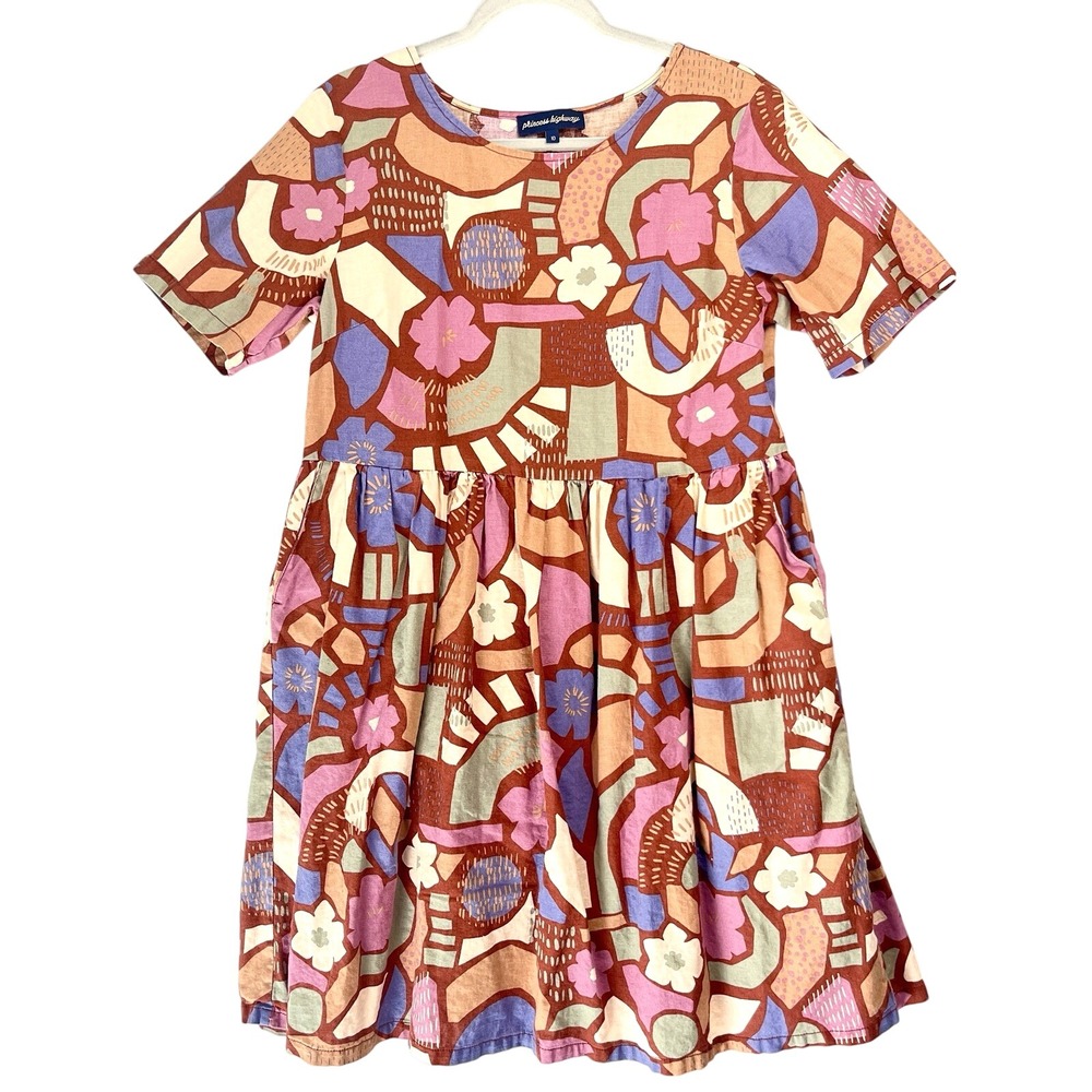 PRINCESS HIGHWAY Sweet Geo Dress Pockets Sz 10 Geometric 70s Floral Linen Cotton